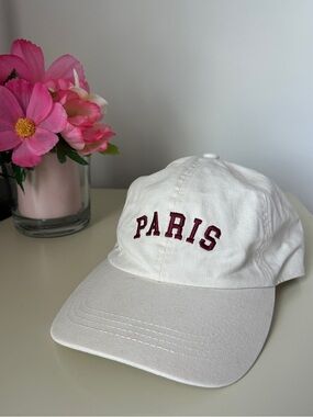 David and Young Off-White Baseball Cap with Burgundy PARIS Embroidery